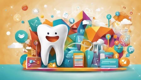 A cartoon tooth surrounded by colorful icons.